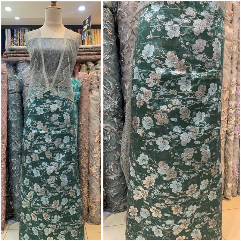 Jacquard Bunga Silver / Bahan Kain jacquard motif bunga