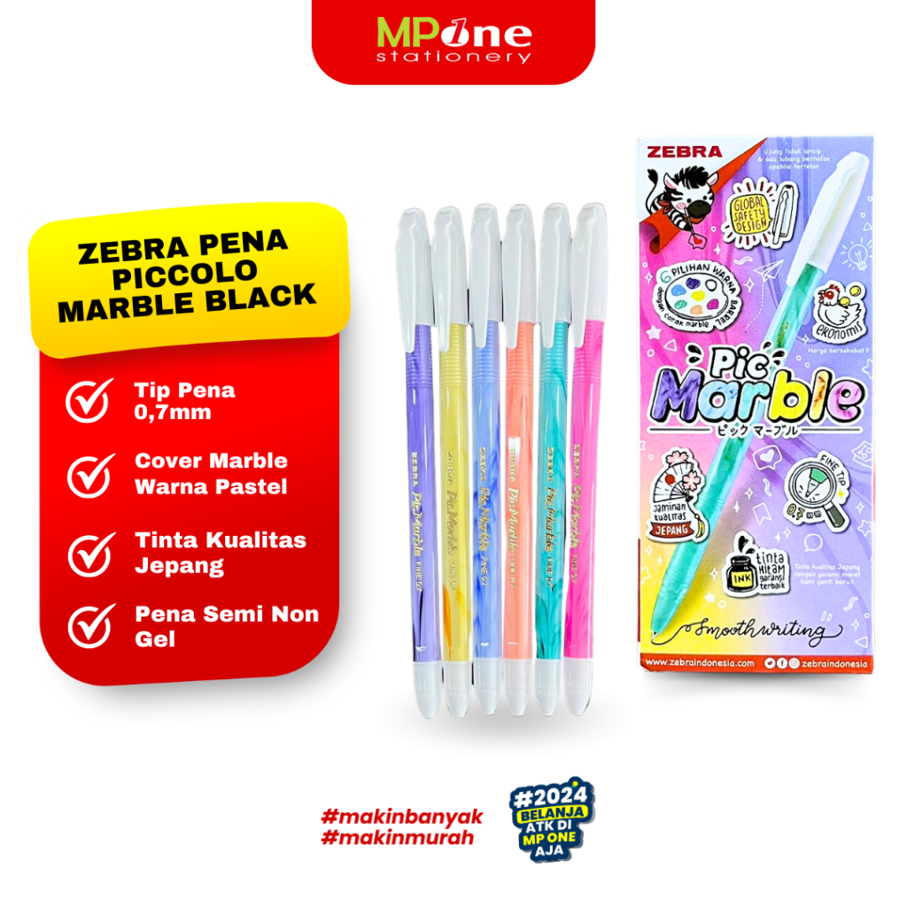 

(1 KOTAK) Pena Piccolo Zebra Marble 0,7mm Tinta Hitam / Pulpen Zebra Piccolo Marble Isi 12 Pcs