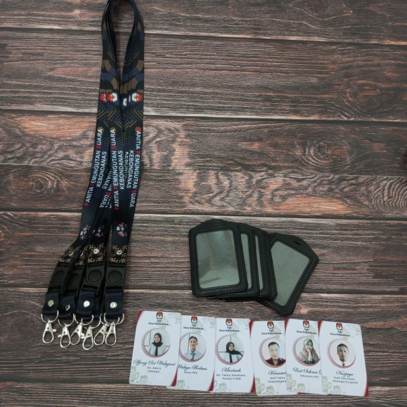 

Tali Lanyard Id card Satu set Holder Imitasi kulit & Id Card |Cetak Digital Printing 2 Sisi