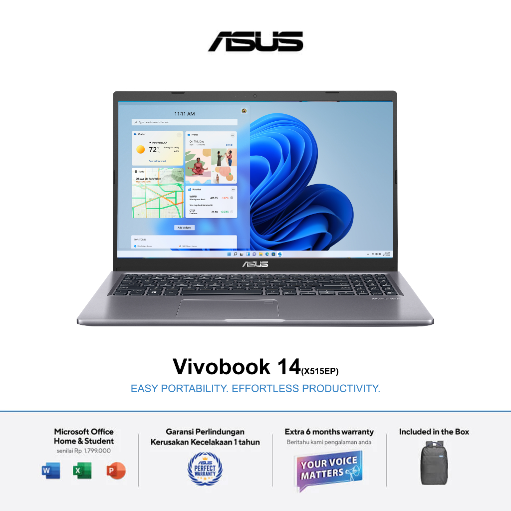 ASUS VIVOBOOK X515EP CORE I5 1135G7 MEMORI 8 GB SSD 512 GB MX330 WIN 11