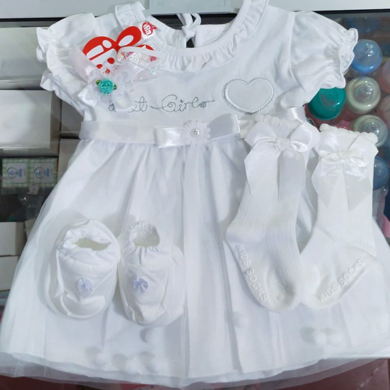 Keluaran Terbaru Dress bayi tutu  bando  sepatu  hanger Iba putih Baby set  Kado bayi store