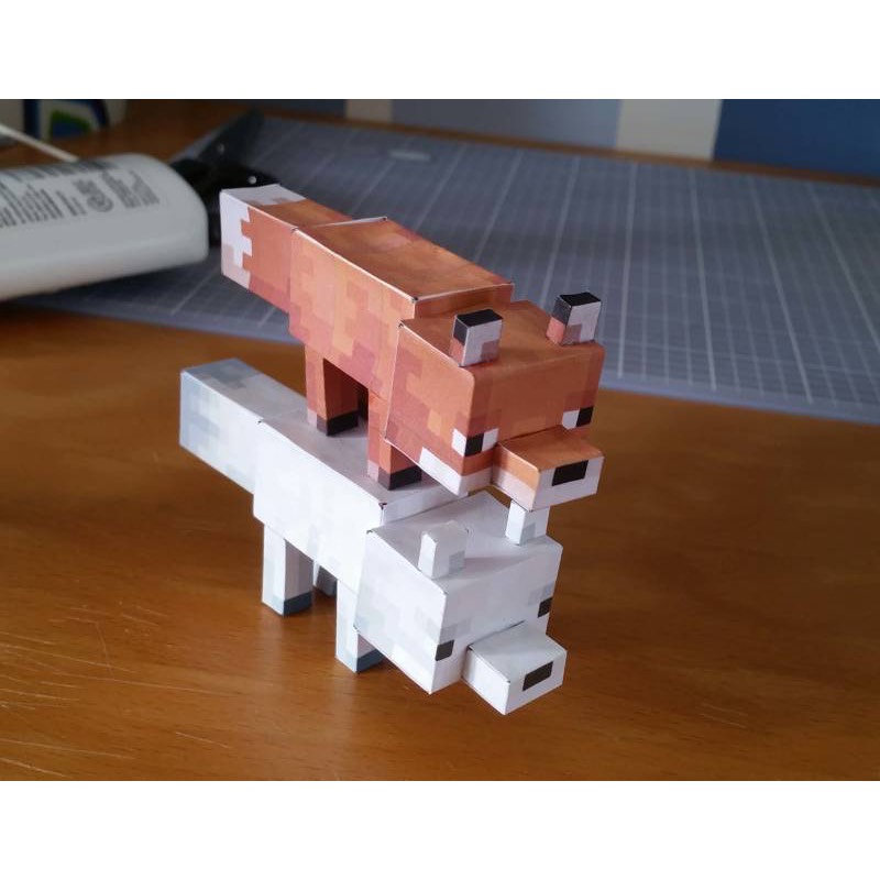 Papercraft Minecraft Hewan Rubah | Lembaran Pola, Sudah Digunting, atau Sudah Jadi | Dekorasi Mainan