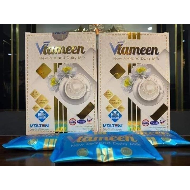 

Vtameen New Zealand Dairy MilkMinuman Susu dari New Zealand tinggi Kalsium dirumus dengan Ekstrak halia Hitam, Inulin, Ekstrak Sarang Burung, Ekstrak Teratai Salji (Snow Lotus), Habbatus Sauda dan Pemanis nano zero kalori.
