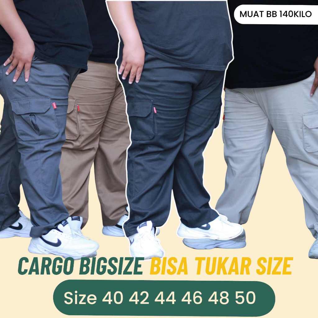 ICW Celana Cargo Panjang Pria Jumbo Tebal Oversize 40 42 44 46 48 50 LP 120 130 140 Chino Carbon