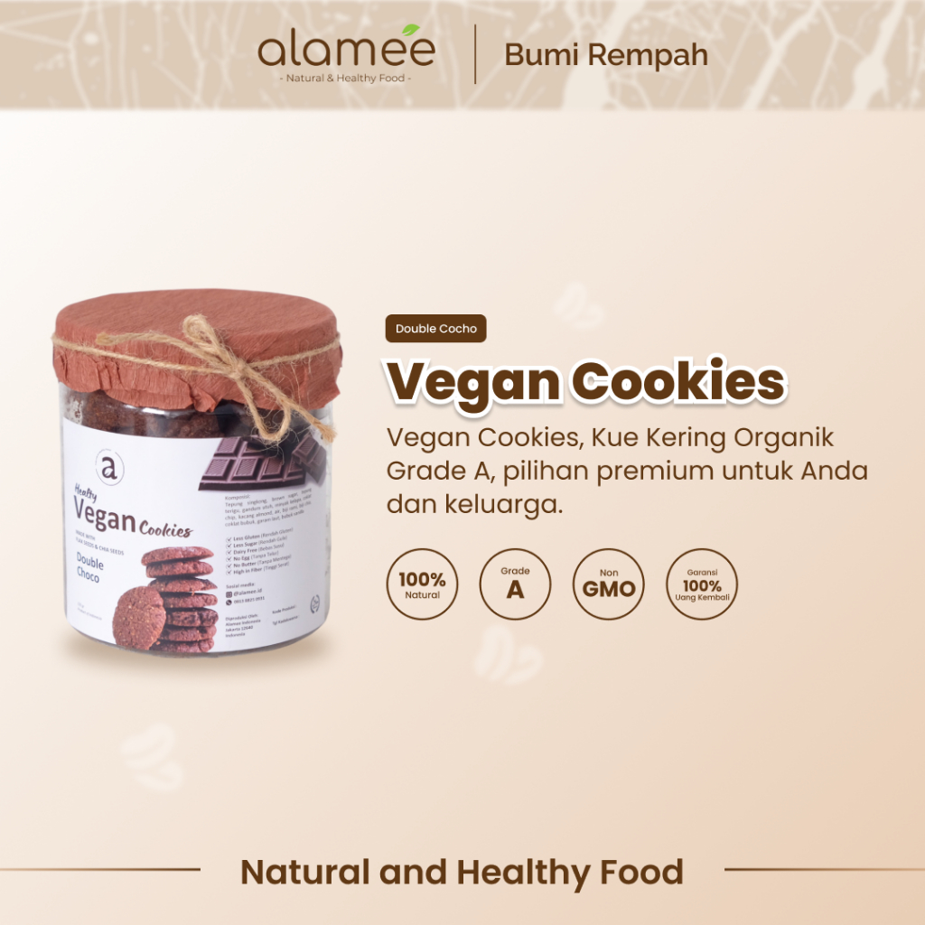 

ALAMEE Cookies Diet - Double Choco Kue Kering Cemilan Sehat Healthy Vegan Snack Sehat Less Sugar 220