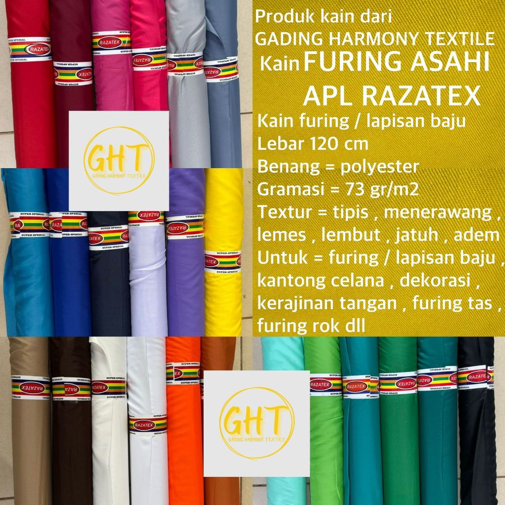 ( per 25 cm ) kain FURING ASAHI APL RAZATEX lebar 120 cm polyester lemes lembut tipis jatuh adem bah