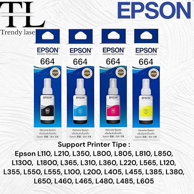 1SET TINTA EPSON 664 ORIGINAL FOR PRINTER T664 L100/L110/L120 L200/L210/L220 L300/L310/L350 L355/L36