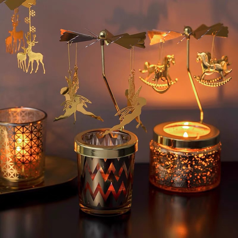 Set lilin Candle Aromatherapy with Rotating Latern Dancing Gold Jar Gift Hampers Natal Wedding Gift