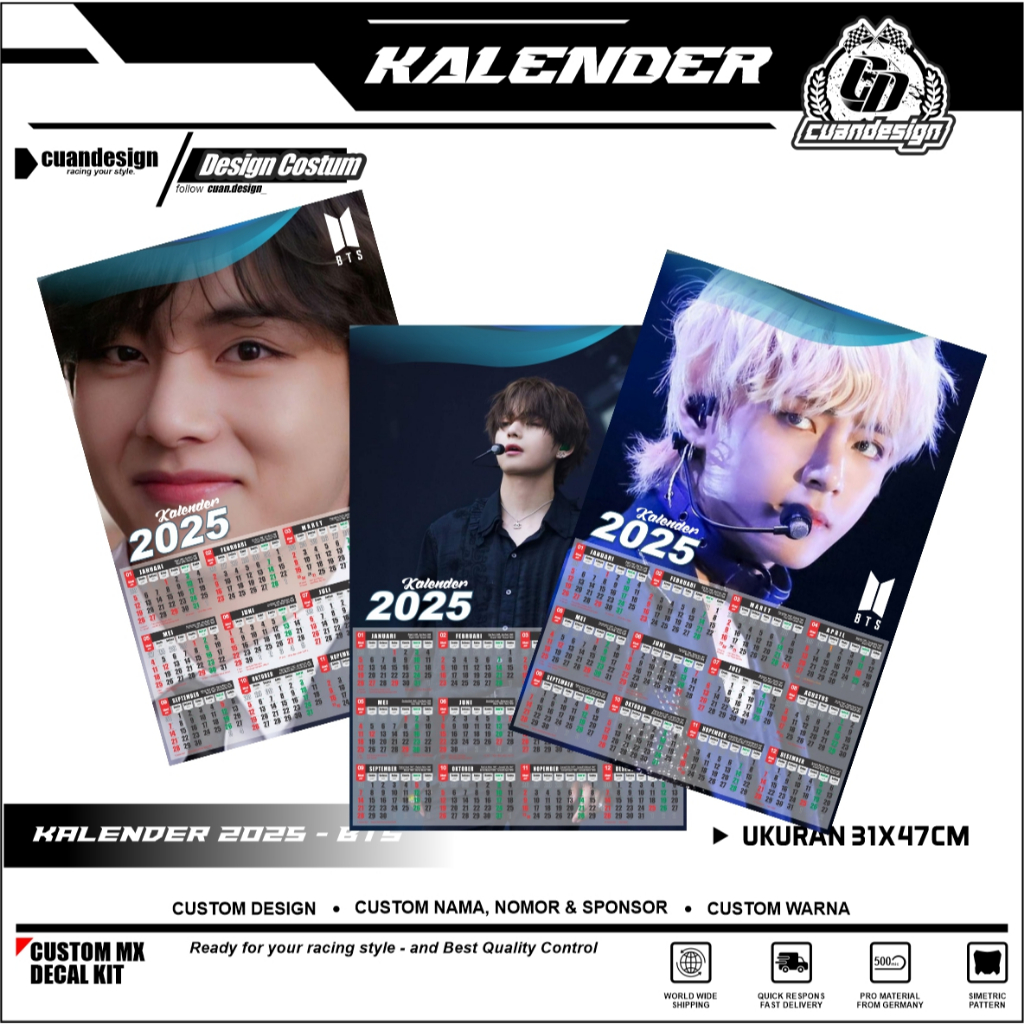 

POSTER KALENDER 2025 MOTIF K-POP BTS UKURAN 32X48CM KIM TAEHYUNG CALENDER 2025