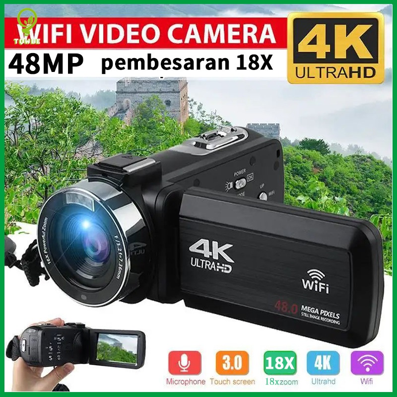 48MP Kamera Video 4K Full HD 18X Zoom Digital Kamera Vlog Youtube Layar Sentuh Flip 48MP Perekam Str