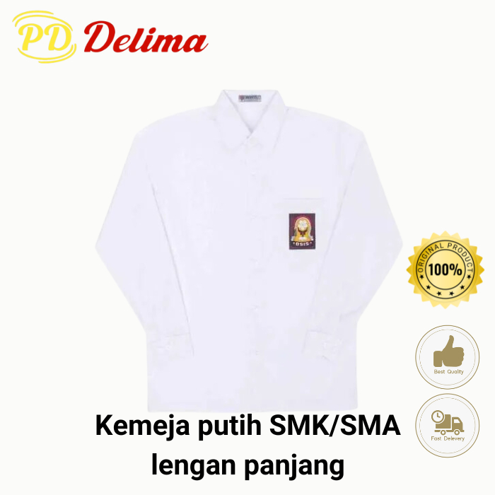 PD Delima Seragam  sekolah sma putih lengan panjang / seragam sma / baju seragam sma lengan panjang 