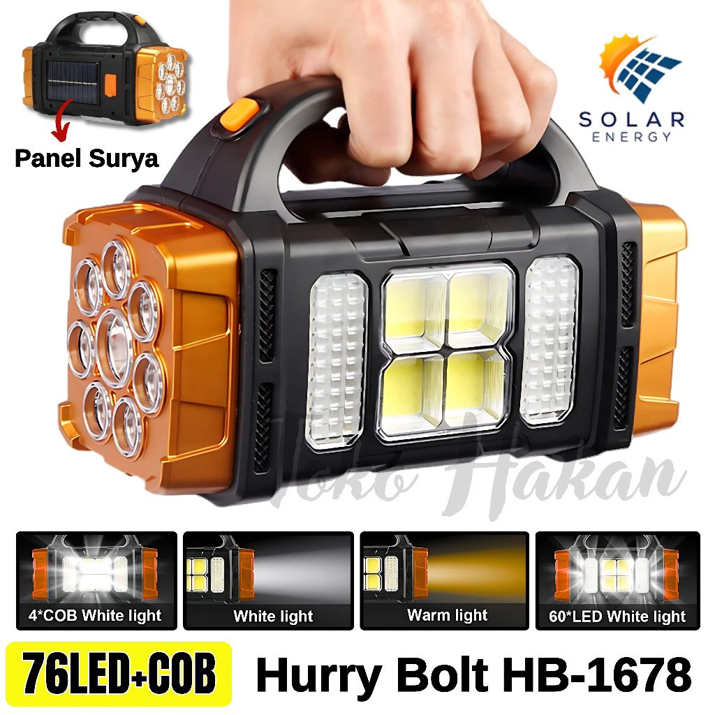 Solar Light Lampu Panel Surya Hurry Bolt HB-1678 - Lampu Emergency Tenaga Matahari Panel Surya - Sen