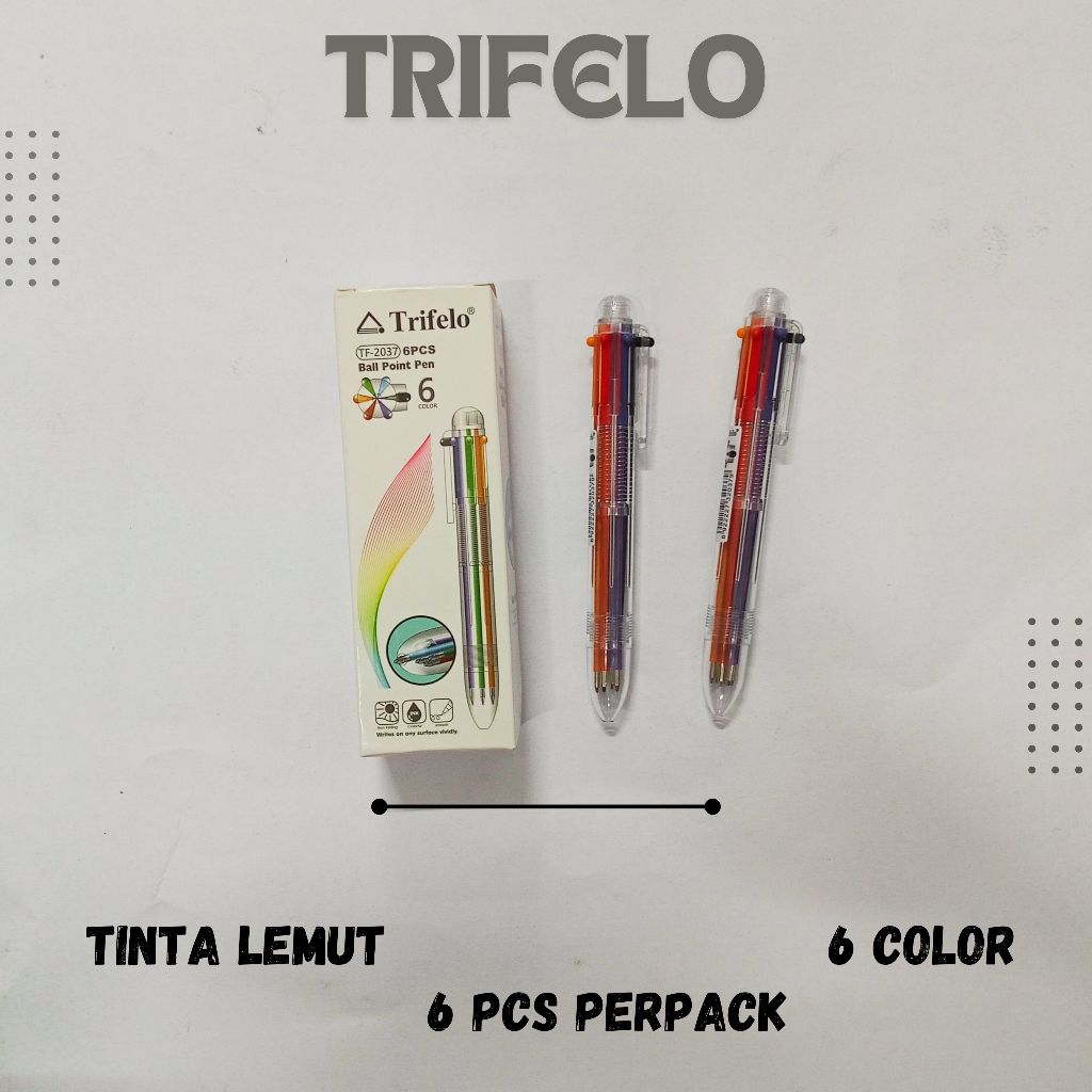 

Pulpen Trifelo TF 2037 6 Warn BallPoint Pen 6 Color Per Box isi 6 Pcs Six In One Pulpen Warna Warni