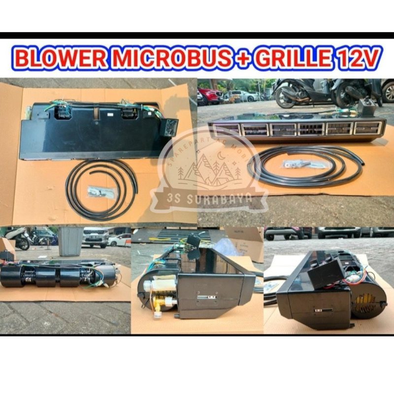 Unnit Double Blower Microbus 12 Volt Plus Grille Grill Universal Ac Mobil Truck Elf (Baru/New) Evap 