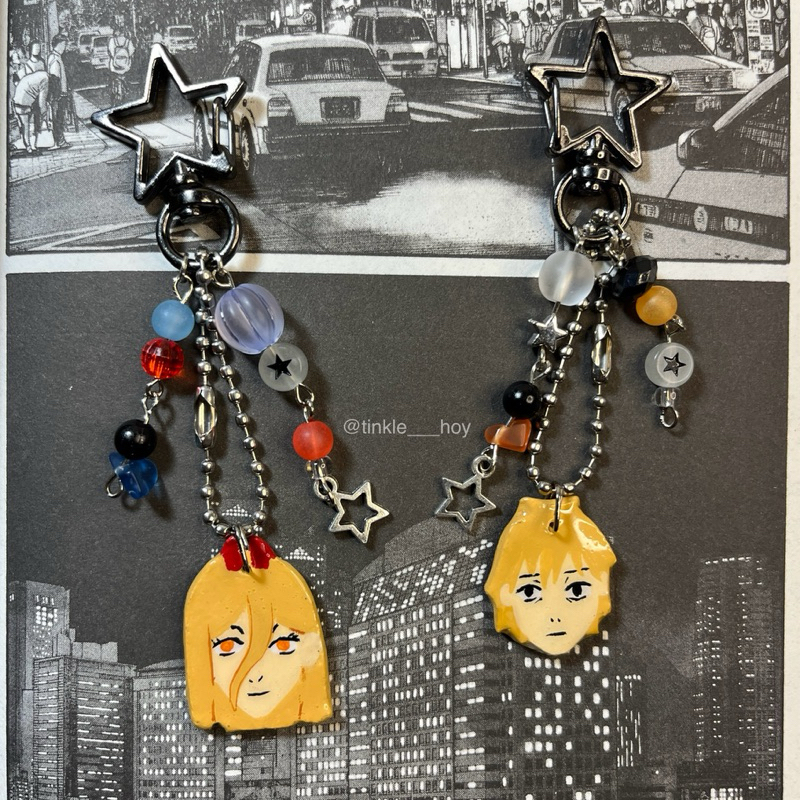 power and denji from chainsaw man beads keychain