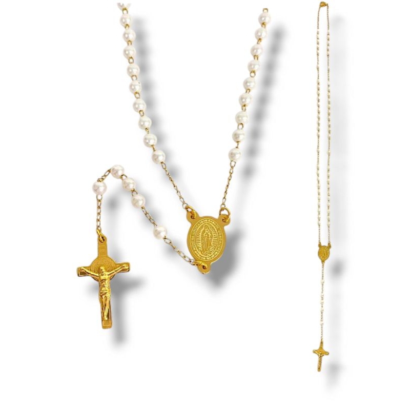 Rosario Mutiara 5mm 41cm M3/36 - Rosario Mutiara - Kalung Rosario - Rosario Medali