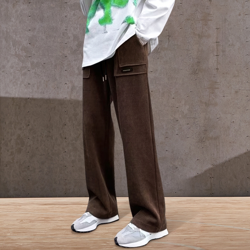 Celana corduroy pria celana corduroy longgar longgar pria kulot celana vintage pria fashion lurus lo