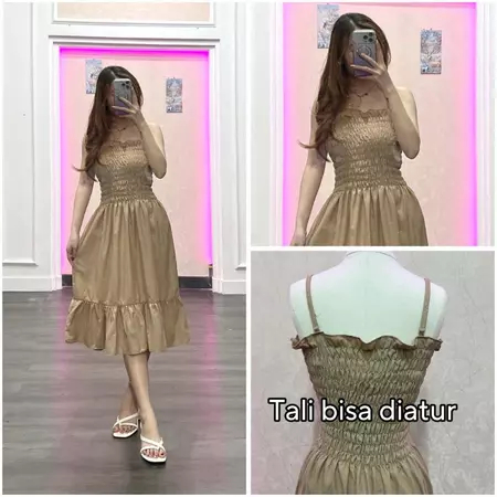 DOLLAR - ZRD NAMIRA MIDI DRESS SMOCKED FLOWER /  Babydoll DRESS TALI WANITA / DRESS TANKTOP / Dress 