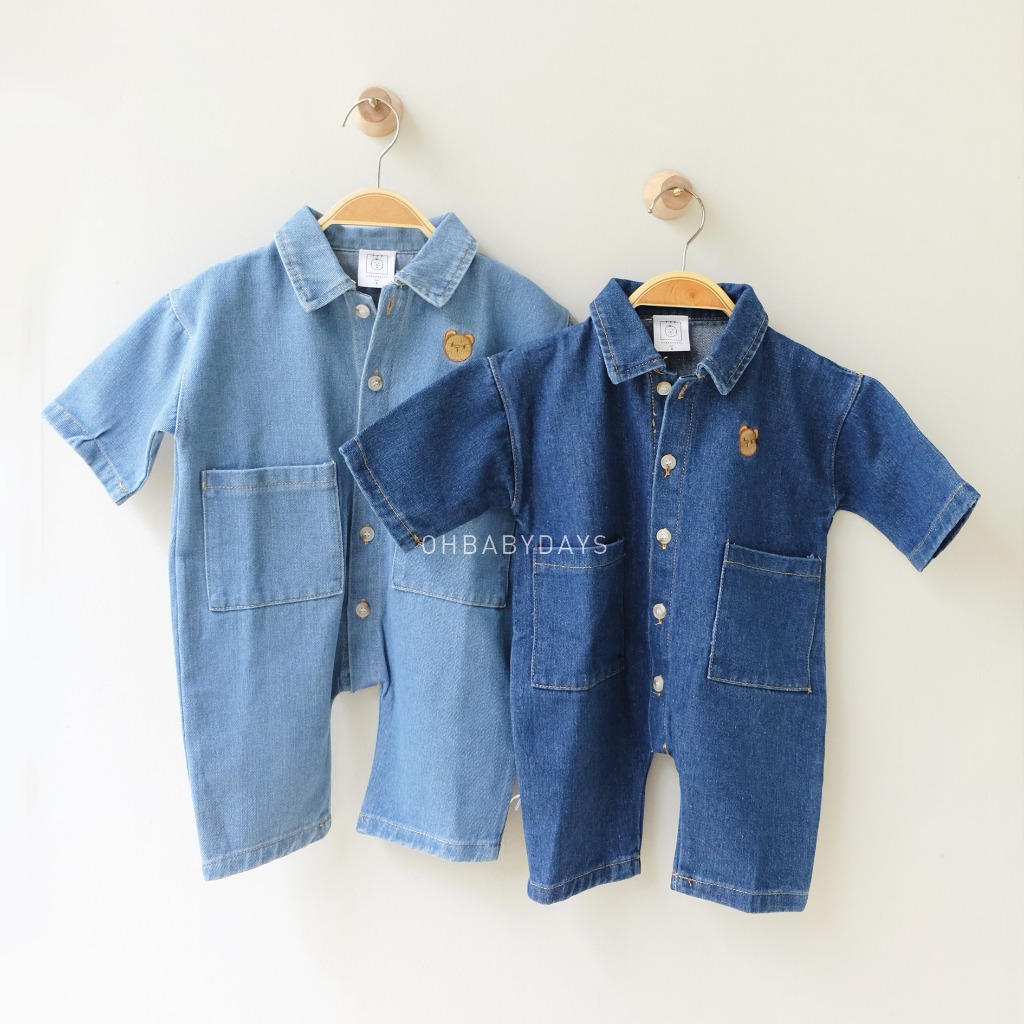 OHBABYDAYS | Jumper Romper Bayi | Bear Denim Romper