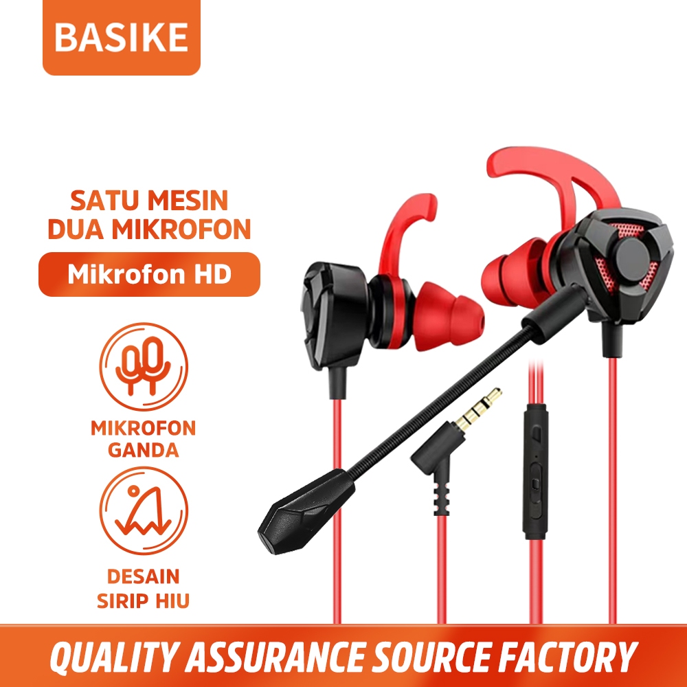 BASIKE Headset Gaming Earphone hedset Wired Musik In-ear Bass HiFi 9D 3.5mm dengan Mikrofon Handfree