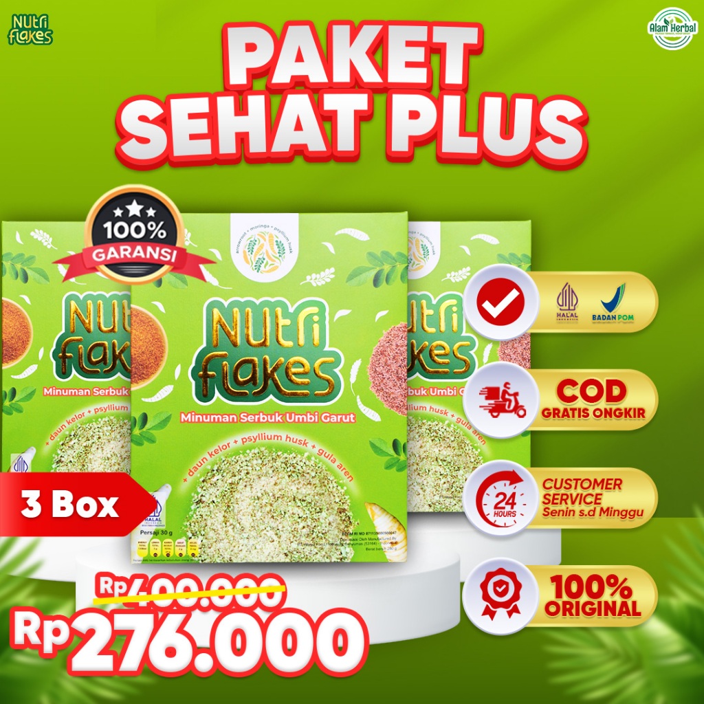 

Nutriflakes Minuman Sereal Serbuk Umbi Atasi Masalah Lambung Pencernaan Asli Paket 3 Box