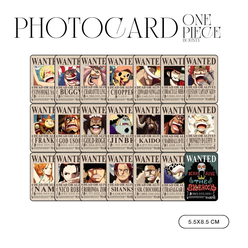PHOTOCARD ONE PIECE BOUNTY (HARGA 1 PCS + LAMINASI 2 SISI) JPOP ANIME JEPANG JAPAN PREMIUM MURAH UNO