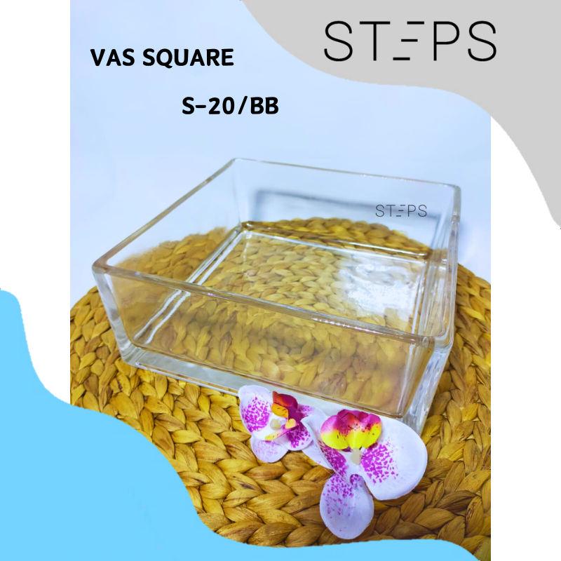 Vas Bunga Kotak / Vas Kaca Bening Kotak / Square Glass Vase / Vas Kaca Silinder / Wadah Kotak Kaca