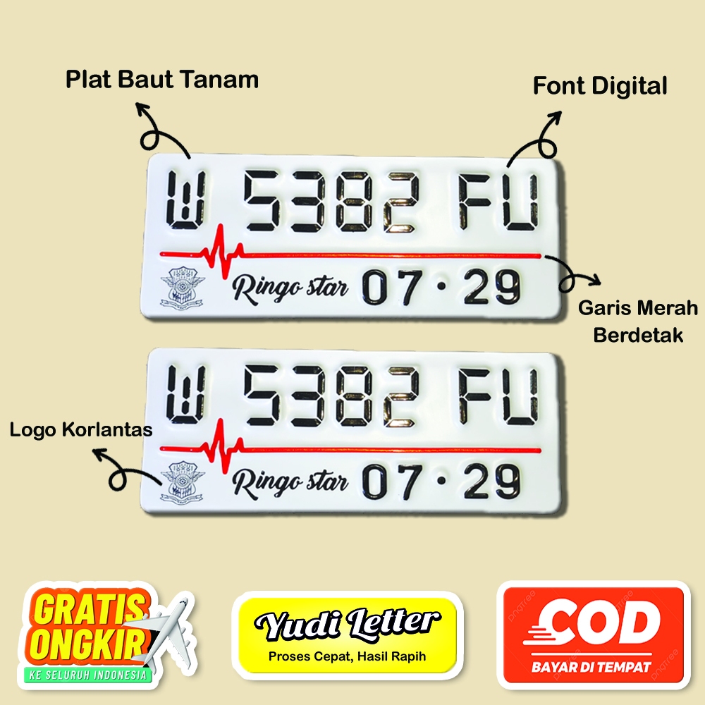 Plat Nomor Motor Variasi Font Digital Baut Tanam untuk semua Jenis Motor Warna Putih bisa COD