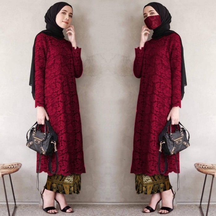 PROMO BISA COD ATASAN KEBAYA BRUKAT TUNIK GAMIS MUSLIM MODERN WARNA MAROON ATASAN JUMBO