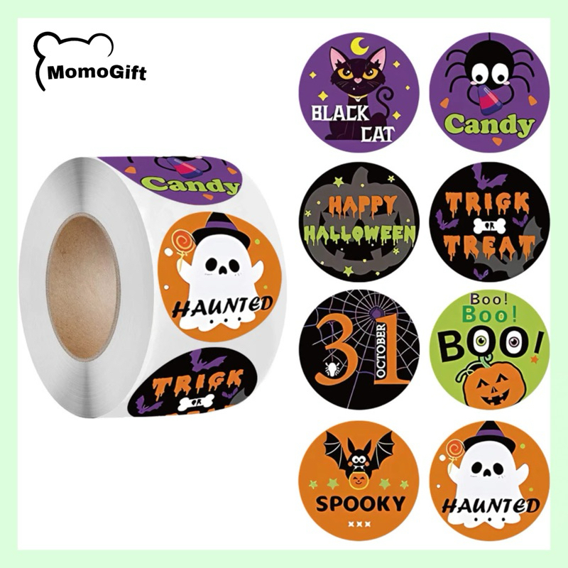 

Label Stiker Roll Untuk Tempel Di Kemasan Jualan Hadiah Sticker Roll 500 Pcs Motif Hallowen