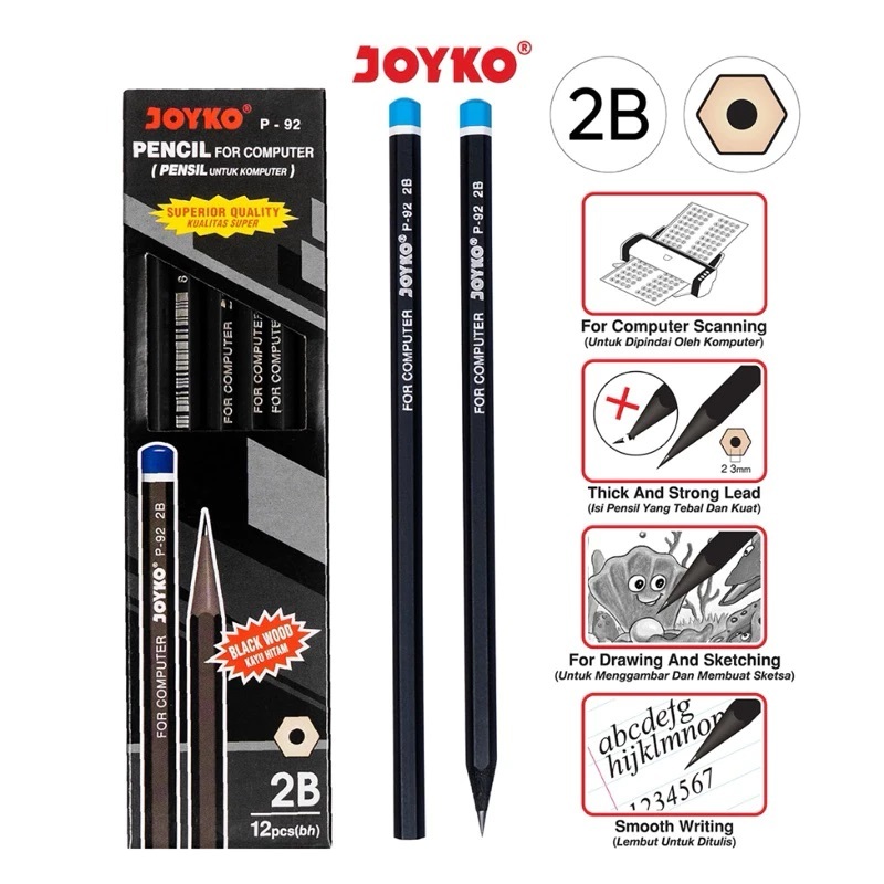

Pencil Pensil Joyko P-92 2B 1 BOX 12 PCS BLACK PENCIL