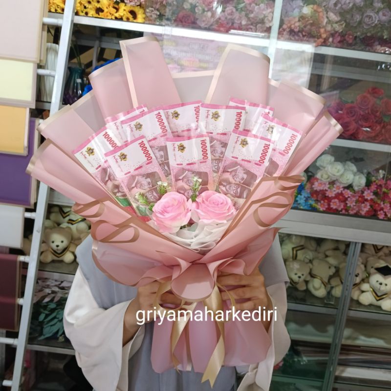 buket uang mainan + bunga (BESAR)