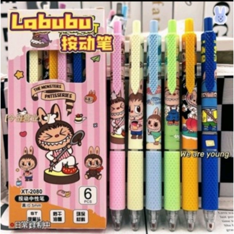 

(1 kotak/6Pcs) Pulpen Gel Cetek Labubu Lucu Pulpen Set Box 6 pcs Pena Labubu Lucu