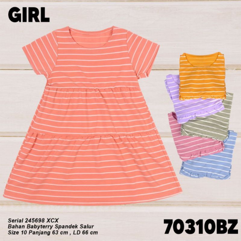 70310bz Lemone anak daster dress babyterry kaos rempel motif salur garis garis