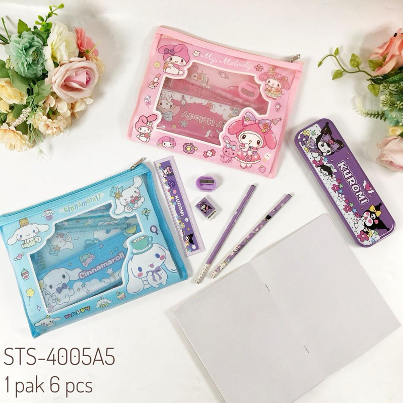 

SHARON - Kotak Pensil Anak Set 6 in 1 Stationery Untuk Hadiah Anak Sekolah Sanrio / Alat Tulis Set Kotak Pensil Karakter Kuromi Murah Lucu