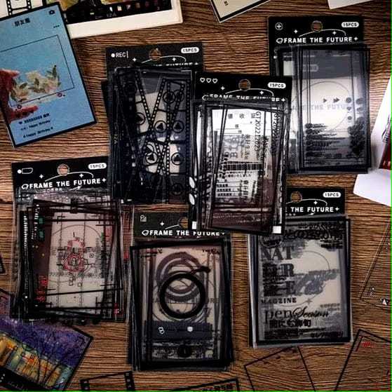

[ paww craft ] 15pcs retro frame monokrom transparant the future pet sticker deco DIY Scrapbook supplies hias diary planner