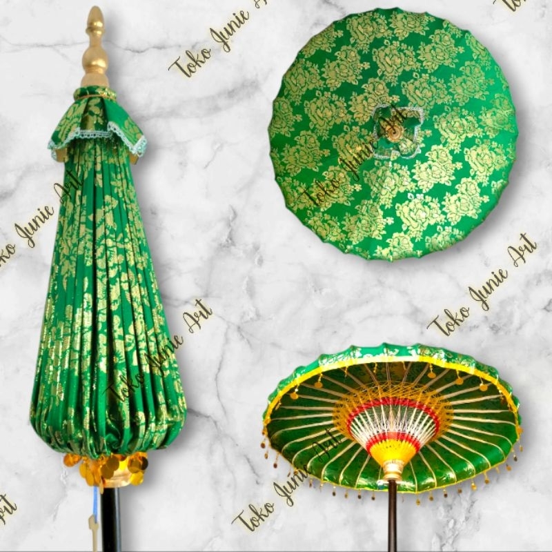 PAYUNG KERATON HIJAU MOTIF BUNGA SONGSONG AGUNG PENGANTIN JARANAN SAWERAN TEDUNG BALI