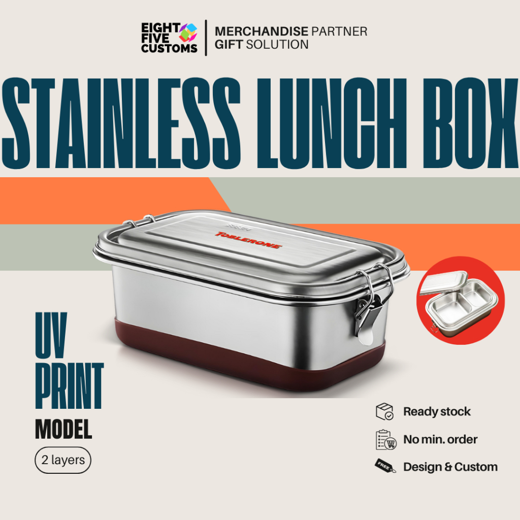 Rantang Bento Kotak makan lunch box 2 layer Stainless steel 304  UV Print Cetak Full Color Souvenir 