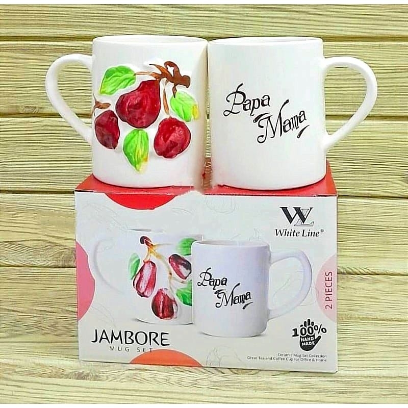 Gelas Mug Couple Papa Mama Motif Buah 2 Pcs Kramik - Hijau, Minuman, Kitchenware Kado Souvenir Cangk