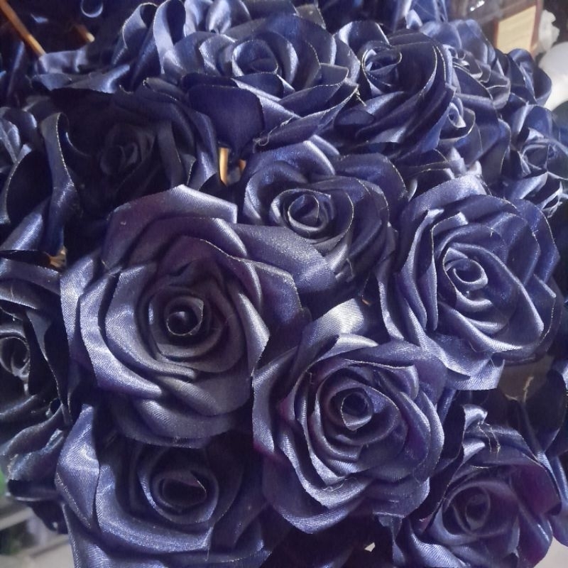 Bunga mawar satin DIY Navy / biru dongker