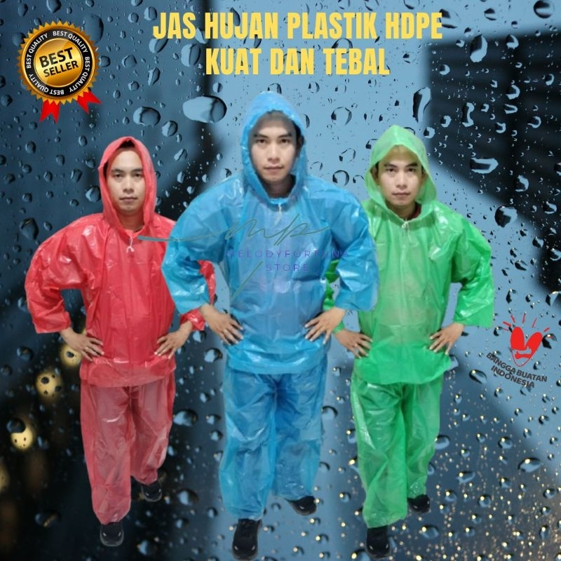 Jas Hujan Plastik Ponco Baju Celana Tebal Dan Kuat 0.4 ready bisa COD
