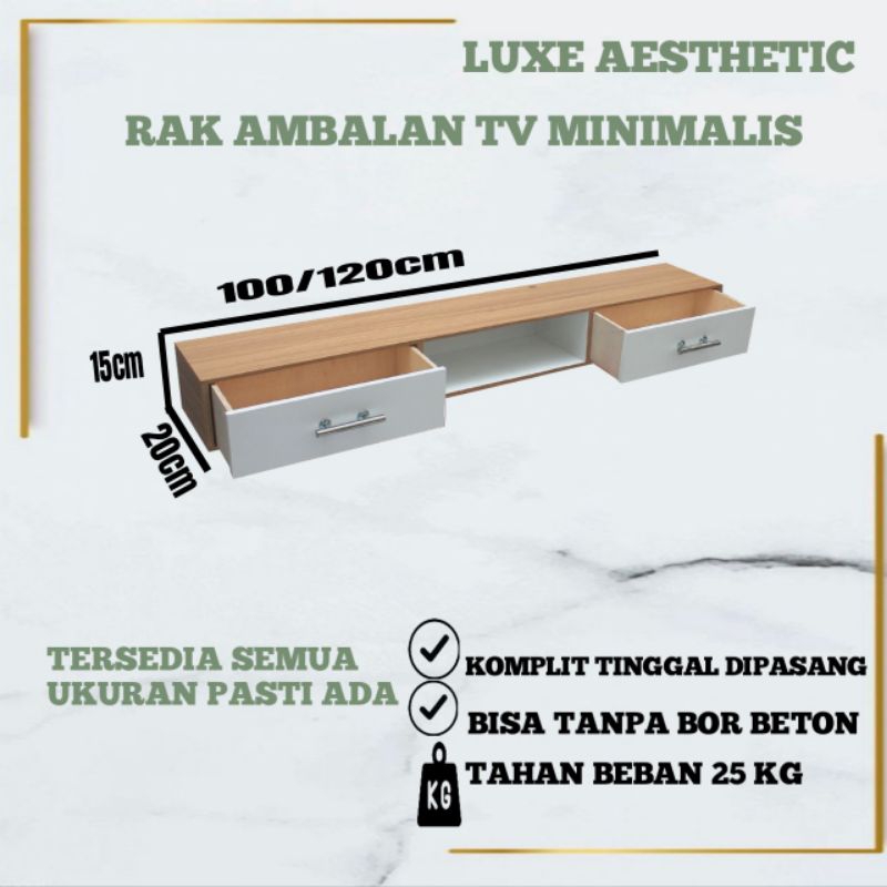 RAK TV DINDING MINIMALIS 2 LACI PANJANG 120X20 CM, MEJA TV TEMPEL DINDING MINIMALIS MEJA TV TEMPEL