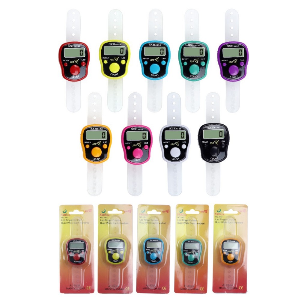 CUCI GUDANG Tasbih Alarm LED SHX5136 Digital Finger Counter LED Alarm 100 Akan Bunyi 3 Tombol