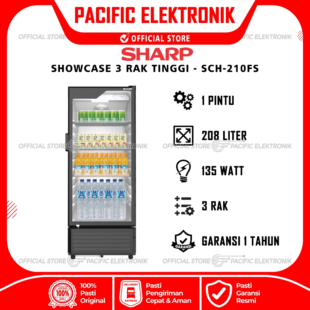 Showcase Sharp 3 Rak Tinggi SCH-210FS / 210FS