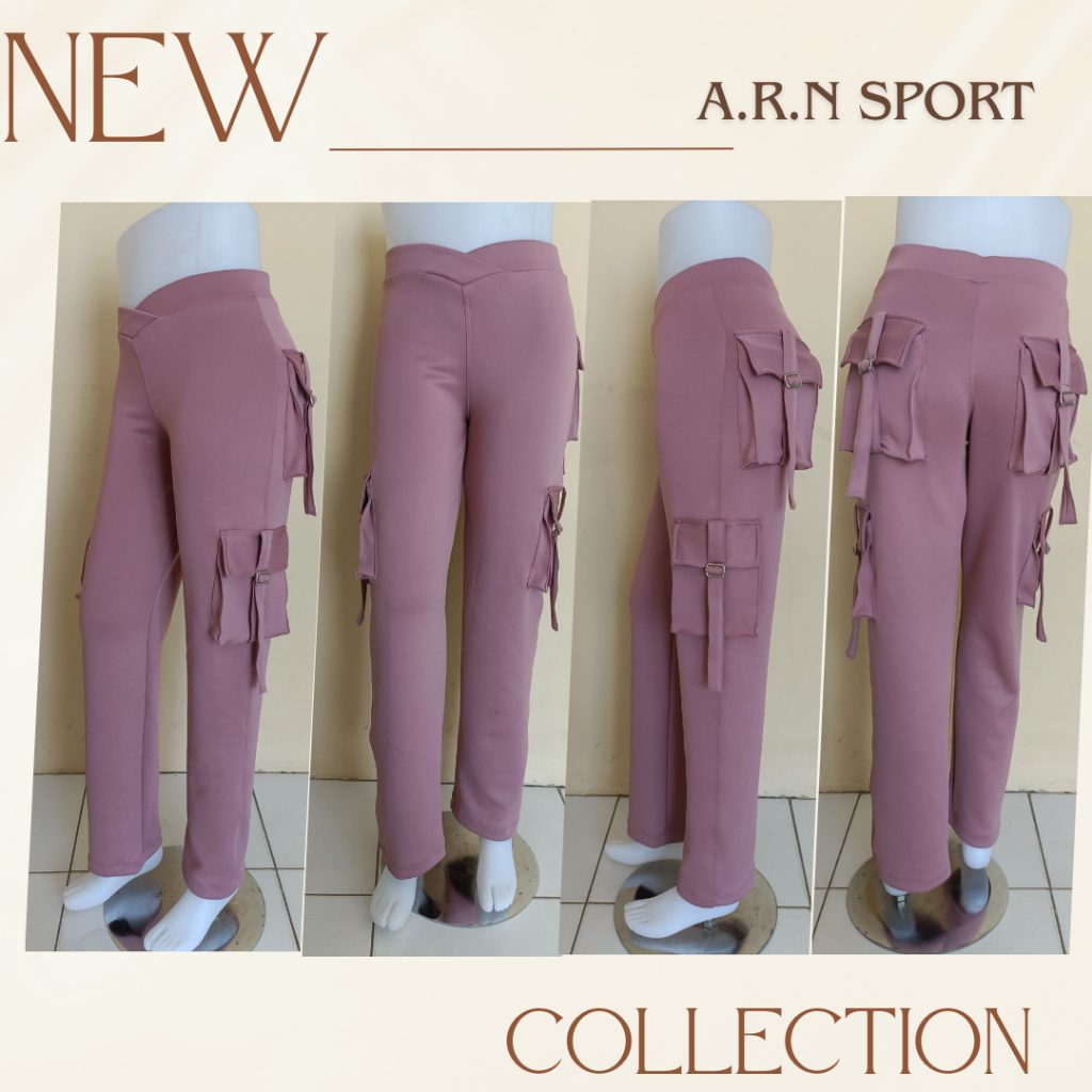 CELANA SENAM KARGO WANITA/celana senam wanita/celana kantong PDL/Dusty pink