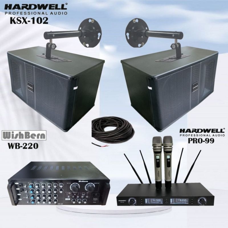 PAKET KARAOKE SPEAKER HARDWELL KSX-102 HARDWELL PRO 99 AMPLI WISHBERN