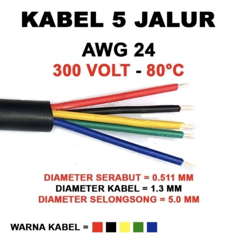 Kabel awg 24 isi 5 Kabel serabut 5 jalur Kabel C5 jual per 10Meter