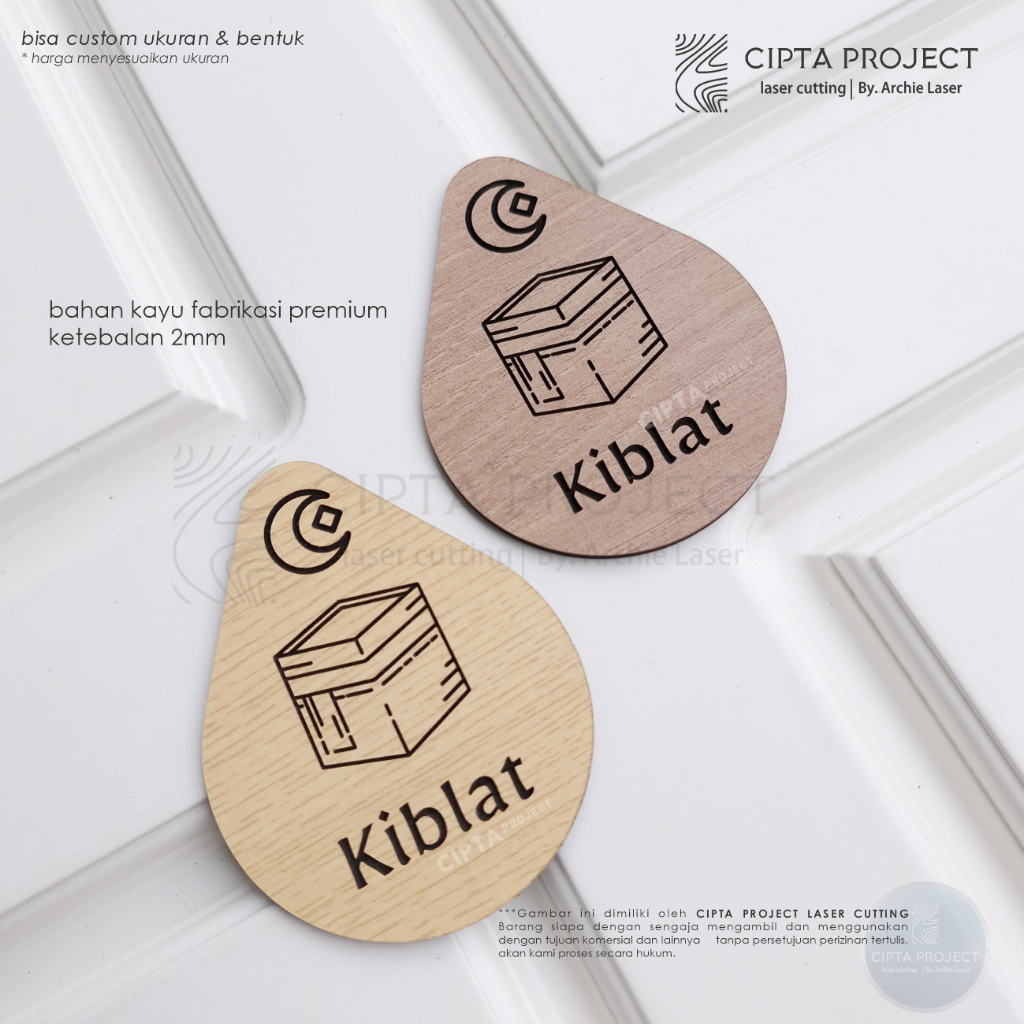 Penunjuk Papan Arah Kiblat Kayu Murah  / Sign Board Kiblat Signage/ Arah Kiblat Murah/ Tempelan Kibl
