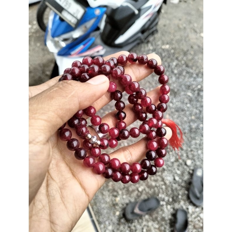tasbih batu permata merah delima siem dim 8mm