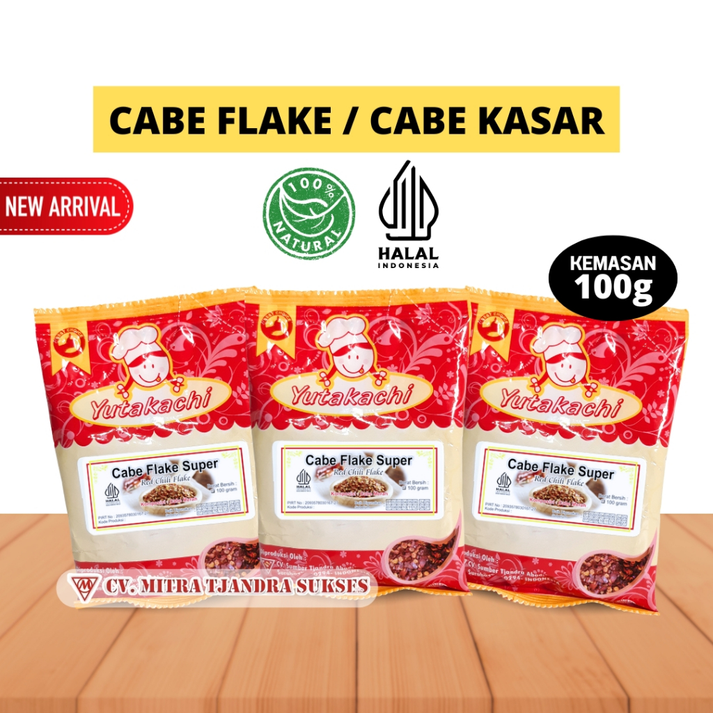 

Cabe Flake Super 100 Gram Yutakachi / Chili Flakes Extra Hot / Cabe Bubuk Kasar / Bumbu Rempah Murni Alami / CV Mitra Tjandra Sukses